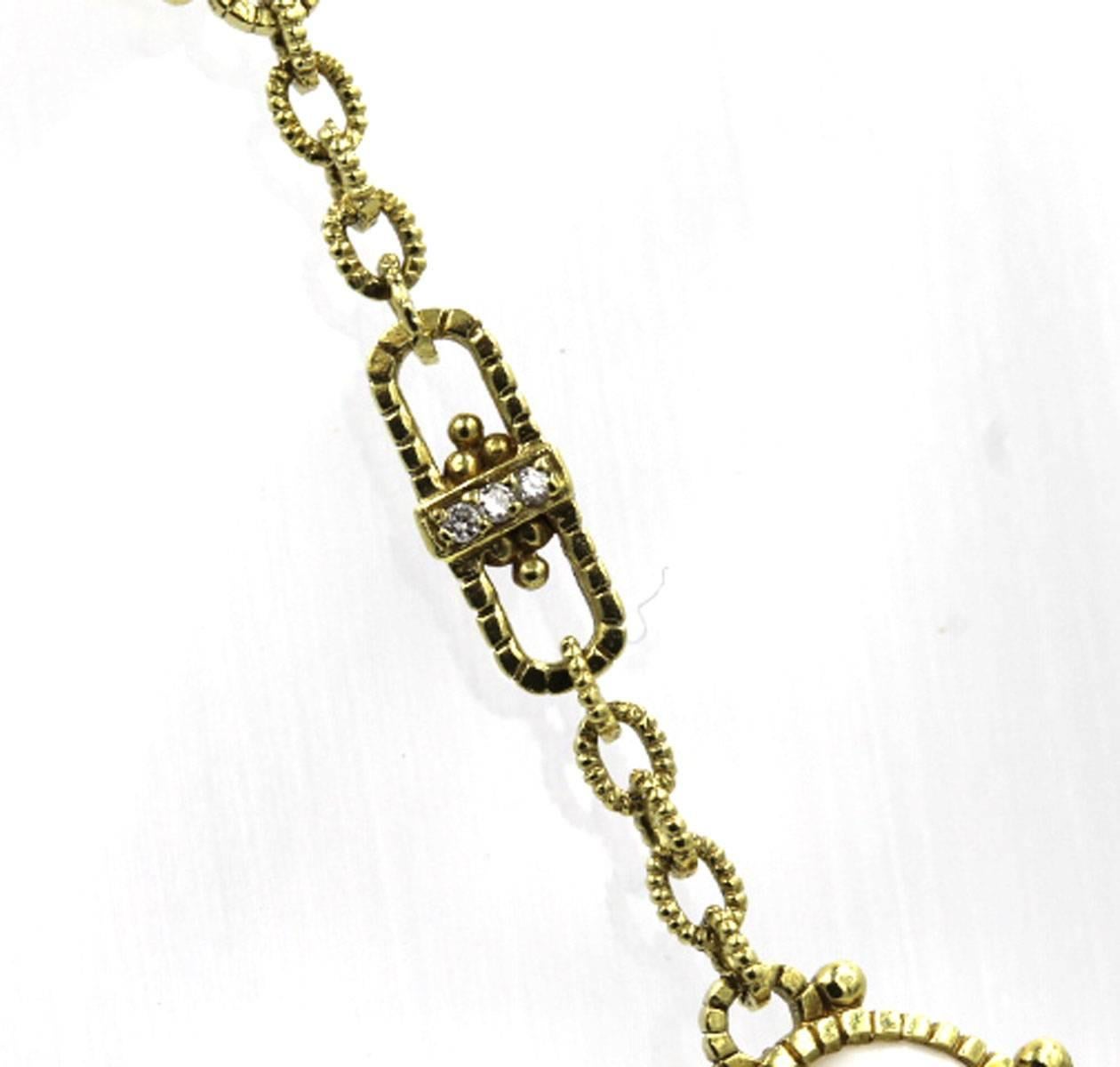 Modern Judith Ripka Agate Diamond Gold Link Necklace