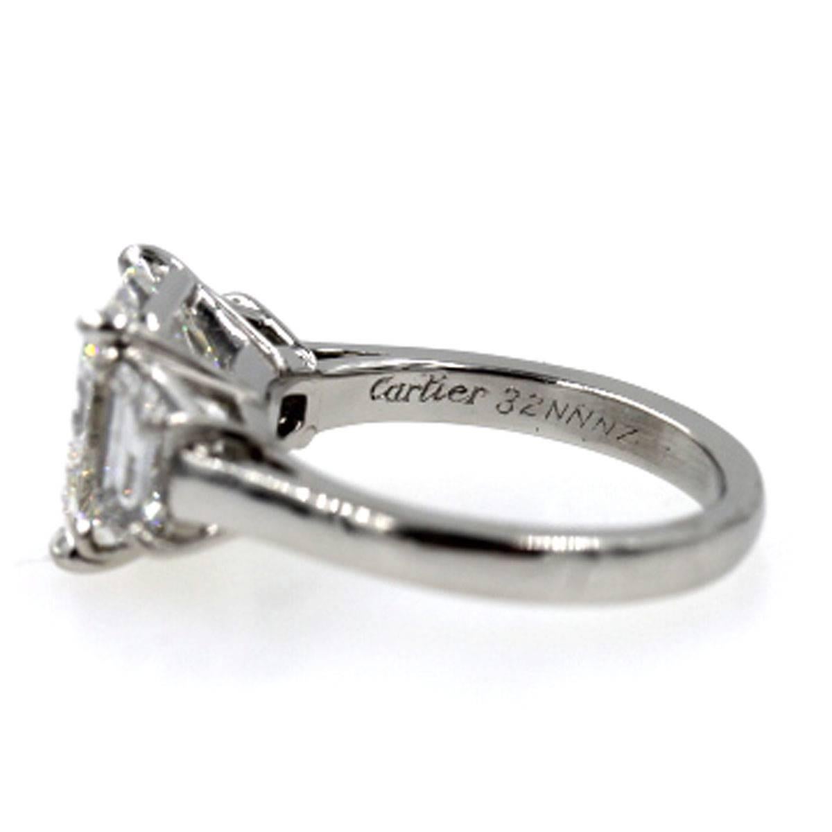Cartier 3.17 Carat Three Diamond Platinum Engagement Ring  2