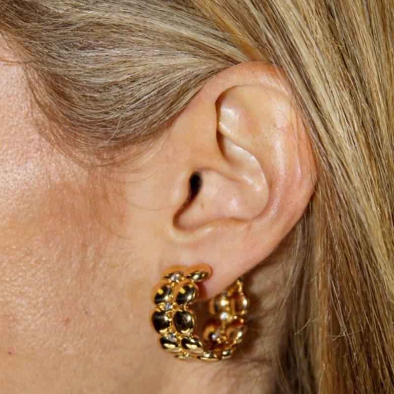 Cartier Diamond 18 Karat Yellow Gold Disk Hoop Clip-On Earrings 2