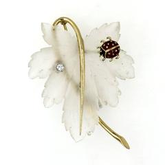 1940s Tiffany & Co. Crystal Diamond Gold Leaf Pin Brooch