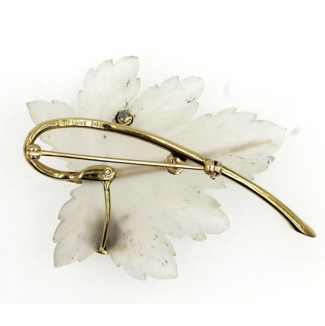 Modern 1940s Tiffany & Co. Crystal Diamond Gold Leaf Pin Brooch