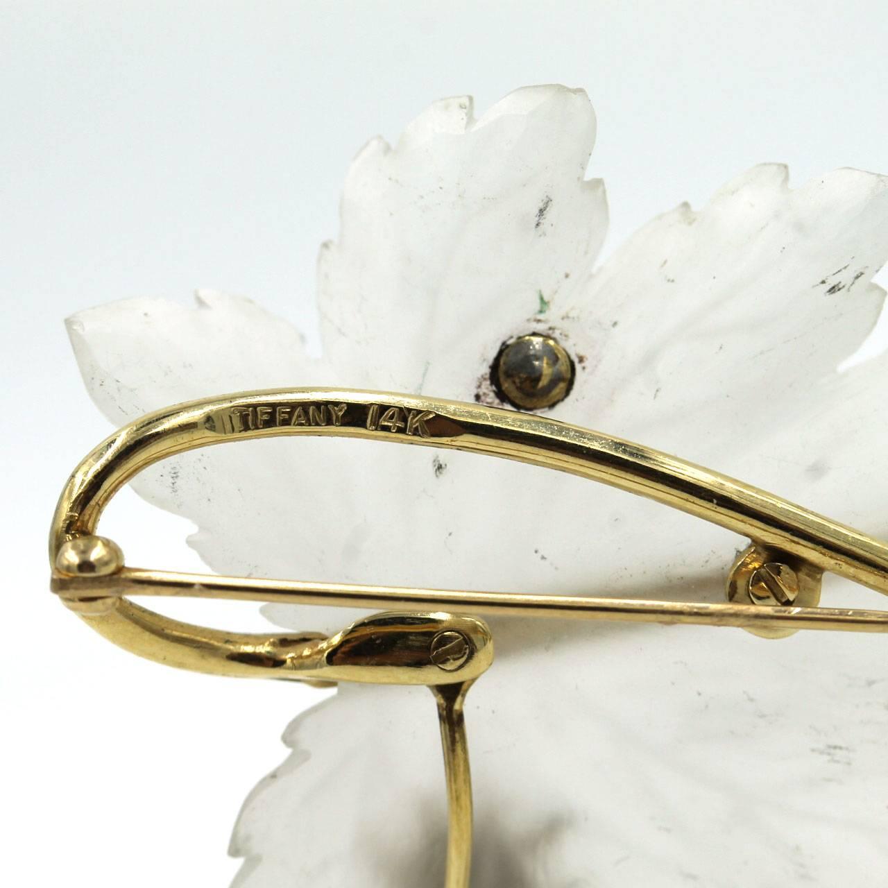 1940s Tiffany & Co. Crystal Diamond Gold Leaf Pin Brooch In Excellent Condition In Boca Raton, FL