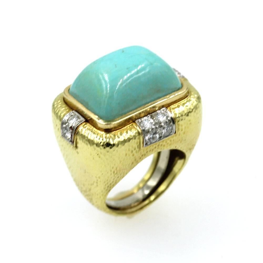 David Webb Turquoise Diamond Gold Platinum Ring 1