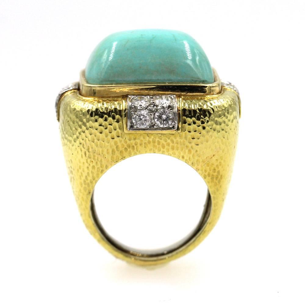 Modern David Webb Turquoise Diamond Gold Platinum Ring