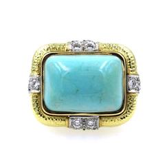 David Webb Turquoise Diamond Gold Platinum Ring