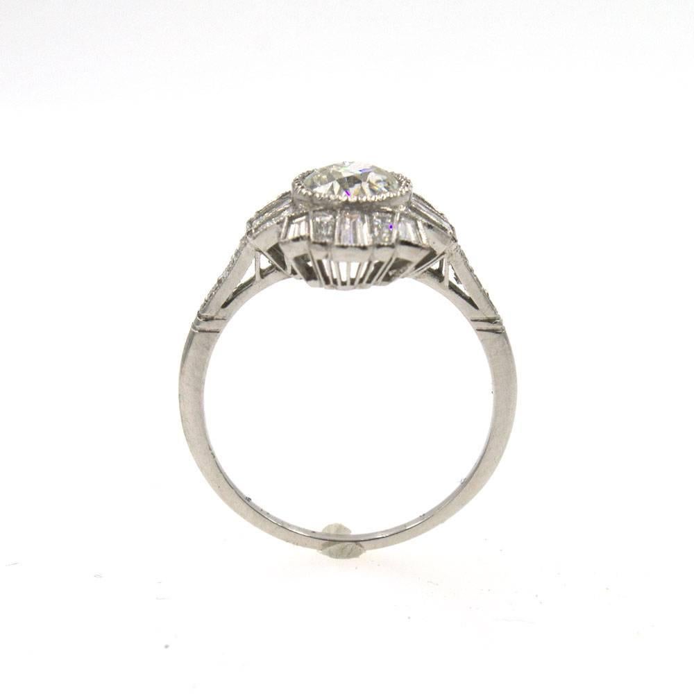 Art Deco Diamond Platinum Engagement Ring with GIA Certificate In Excellent Condition In Boca Raton, FL