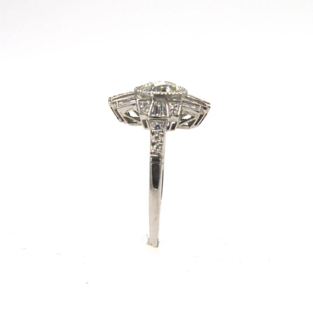 Women's Art Deco Diamond Platinum Engagement Ring with GIA Certificate