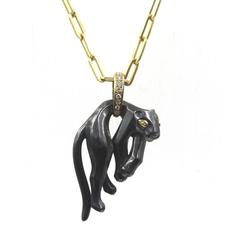Cartier Diamond Hematite Gold Panthere Pendant