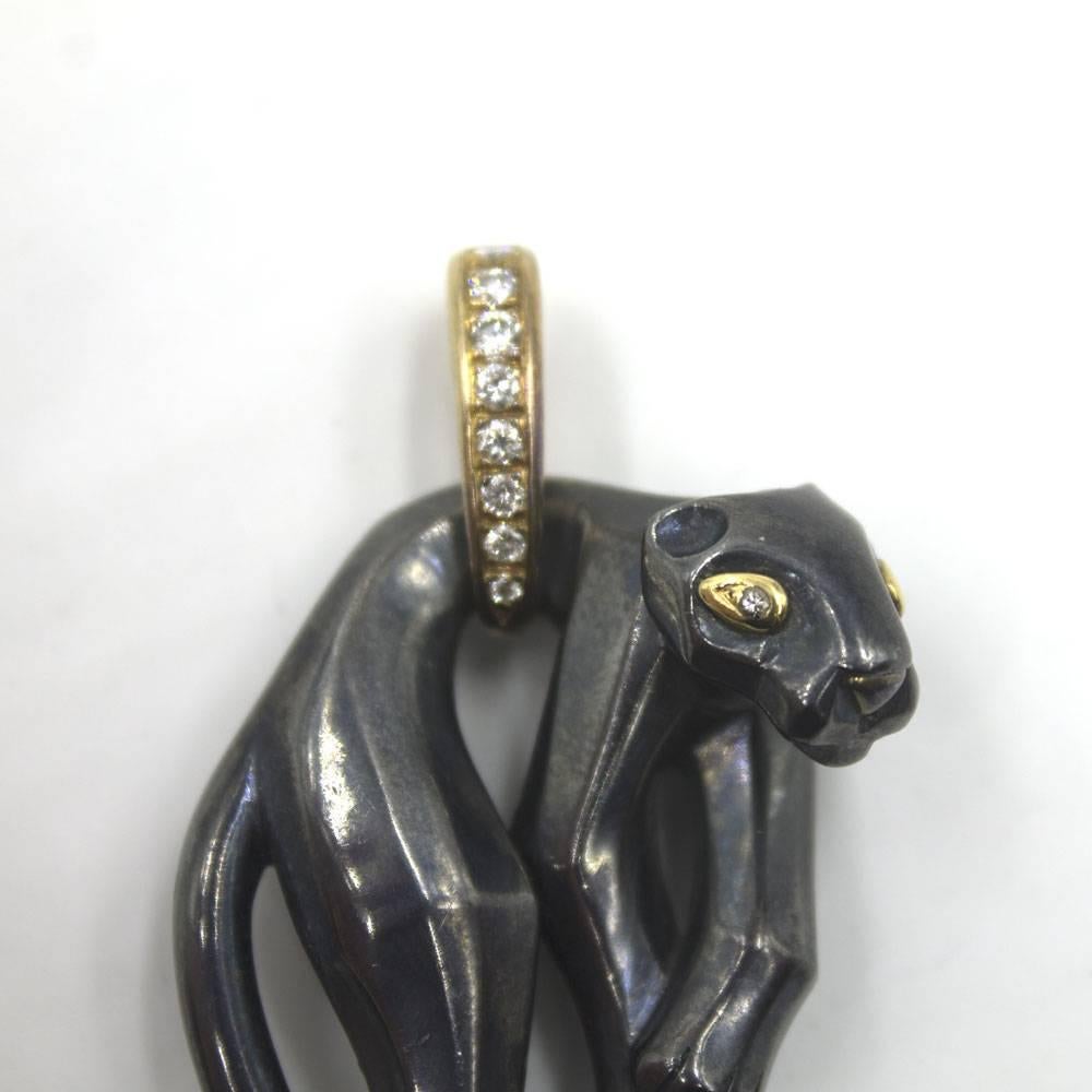 Cartier Diamond Hematite Gold Panthere Pendant  In Excellent Condition In Boca Raton, FL