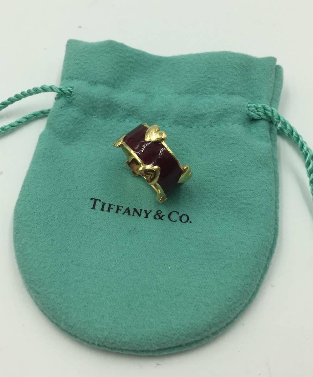 Tiffany & Co. Schlumberger Enamel Gold Heart Band Ring 3