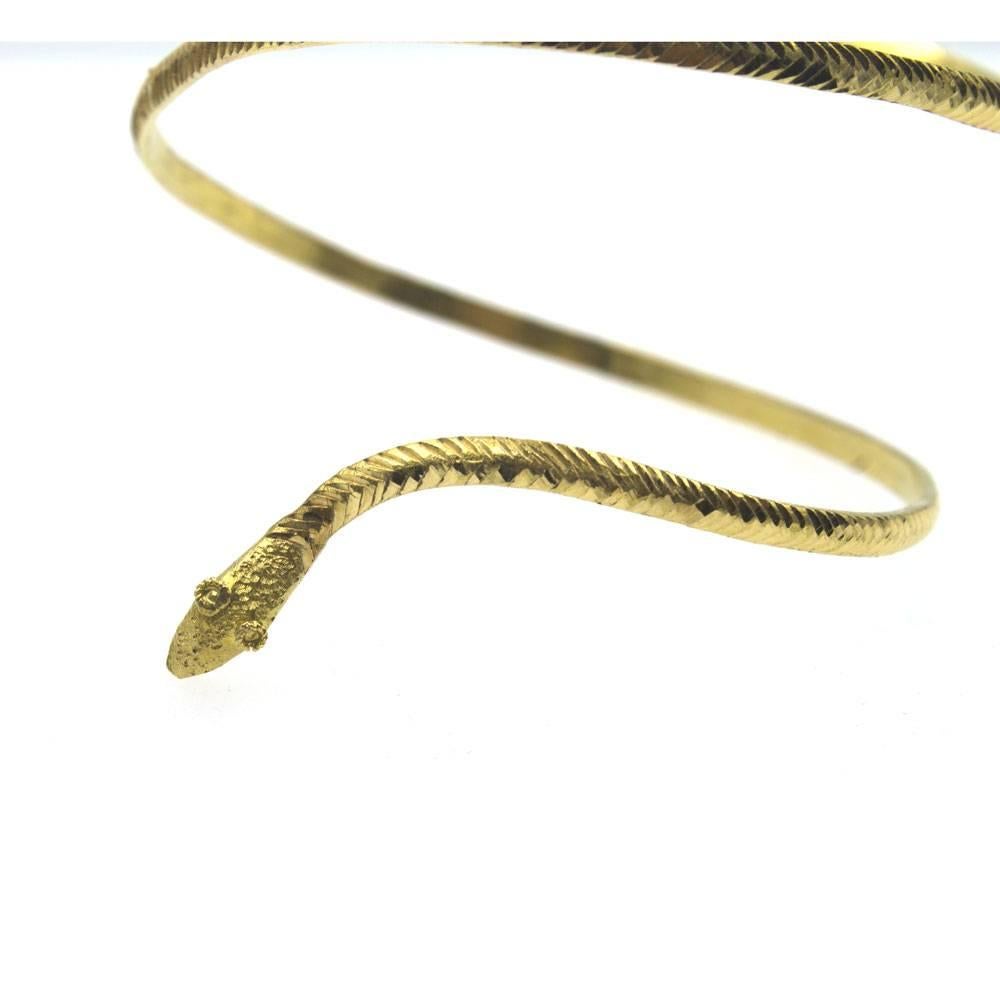 22-Karat Yellow Gold Wide Snake Cuff Bracelet In Good Condition In Boca Raton, FL