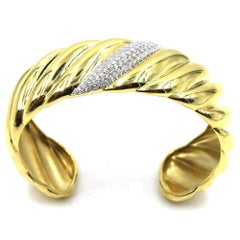 David Yurman Diamond Yellow Gold Sculpted Cable Wide Cuff Bracelet