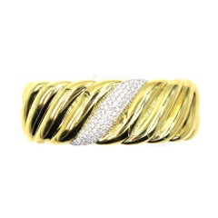 David Yurman Diamond Yellow Gold Sculpted Cable Wide Cuff Bracelet