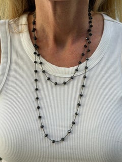Kwiat 18 Karat White Gold Faceted Natural Black Diamond Bead 44 Inch Necklace