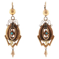 Victorian Turquoise Gemstone Dangle Drop Antique Earrings