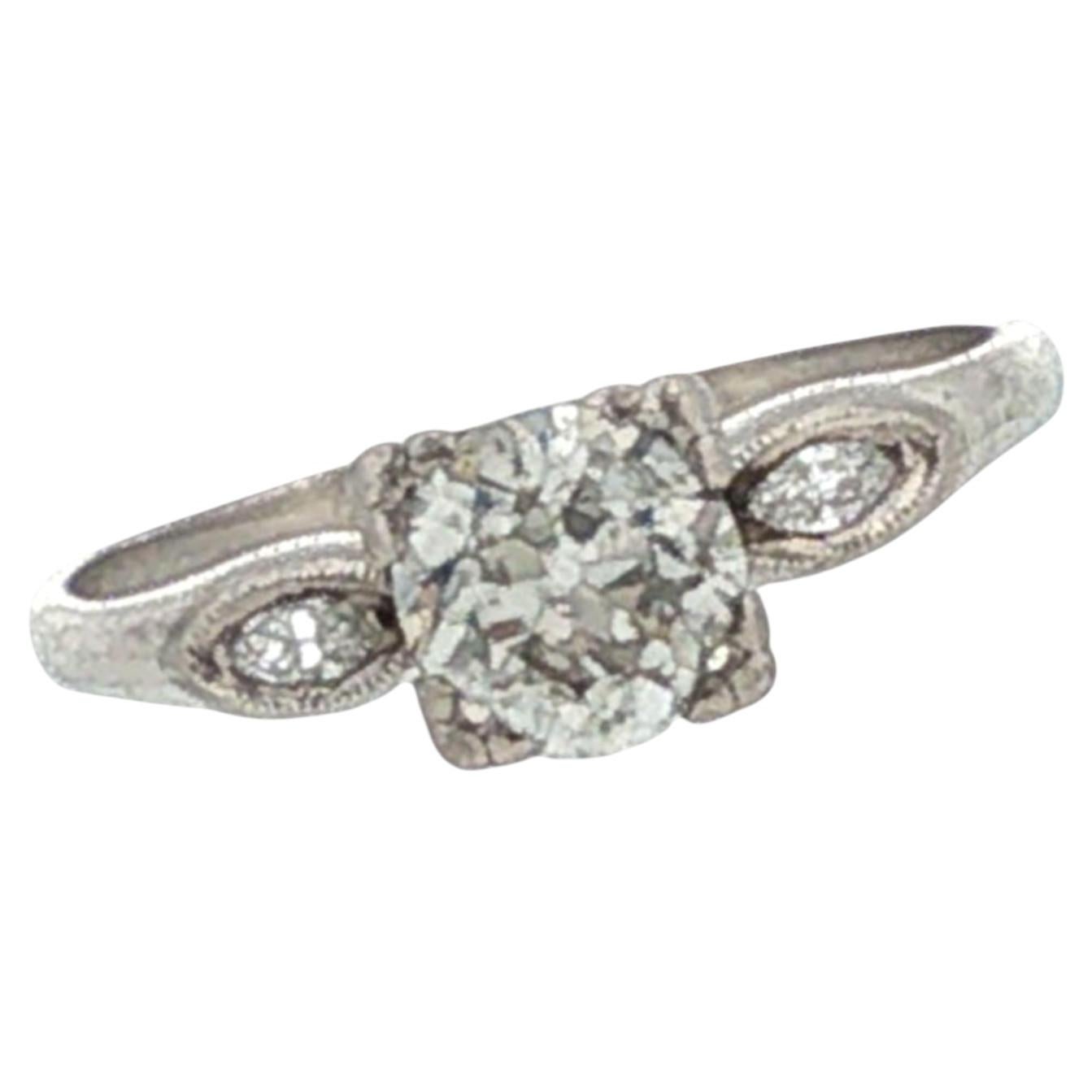 Old European Cut Diamond Platinum Vintage Engagement Ring For Sale