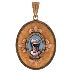 Victorian Enamel 14 Karat Yellow Gold Portrait Locket Pendant