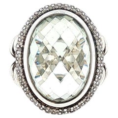 David Yurman Oval Checkerboard Faceted Prasiolite Diamond Albion 18KYG/SS Ring