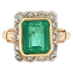 Colombian Emerald Diamond Yellow Gold Cocktail Ring GIA Certified Vintage