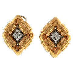 Diamond 18 Karat Yellow Gold & Platinum Diamond Shape Vintage Earclip Earrings