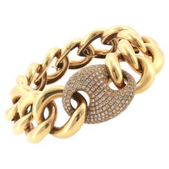 Pavé Diamond 18 Karat Yellow Gold Heavy Link Bracelet Hidden Clasp