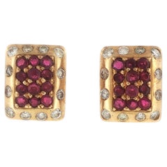 Ruby Diamond 18 Karat Rectangular Stud Earrings