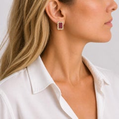 Ruby Diamond 18 Karat Rectangular Stud Earrings