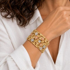 Floral Motif Diamond 18K Tri-Color Gold Bangle Bracelet Stambolian One Of A Kind