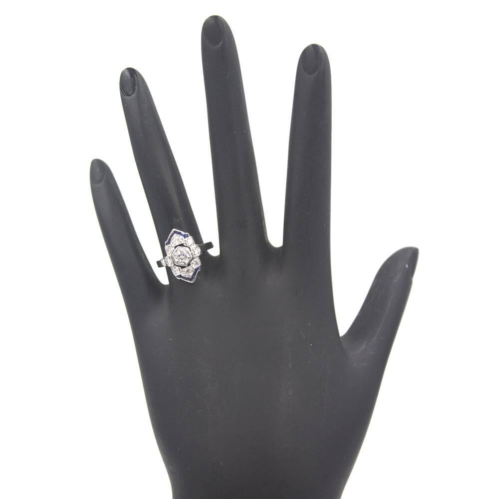 Art Deco Diamond Sapphire Platinum Cocktail Ring In Excellent Condition In Boca Raton, FL
