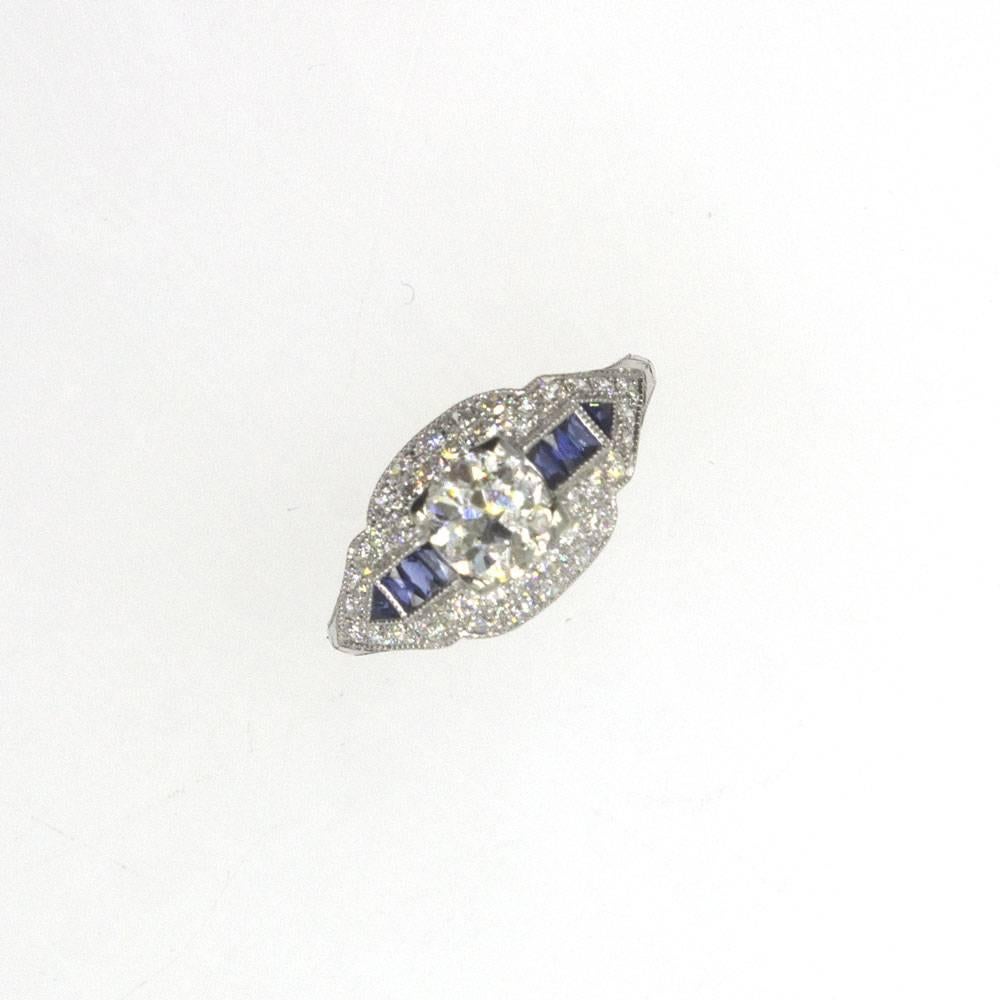 Diamond Sapphire Platinum Engagement Ring In Excellent Condition In Boca Raton, FL