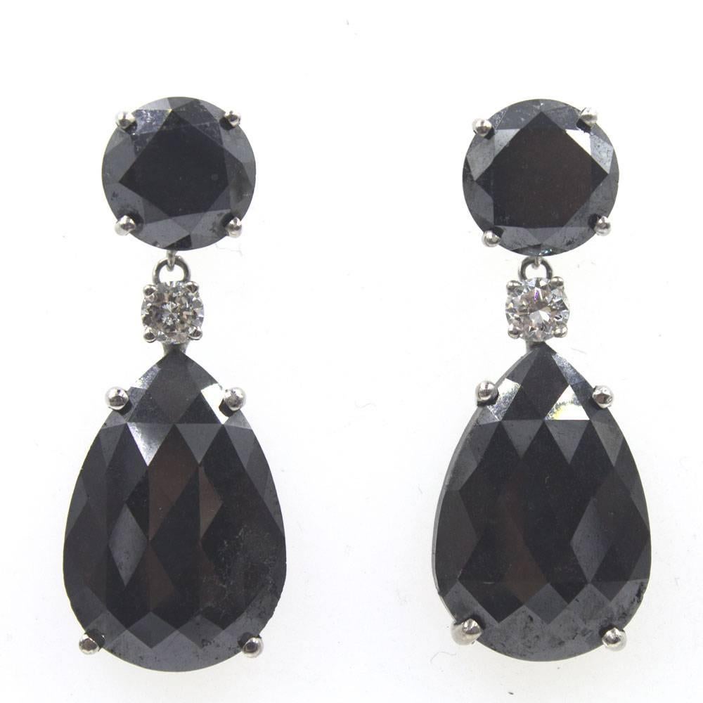 30 Carat Black Diamond Drop White Gold Earrings