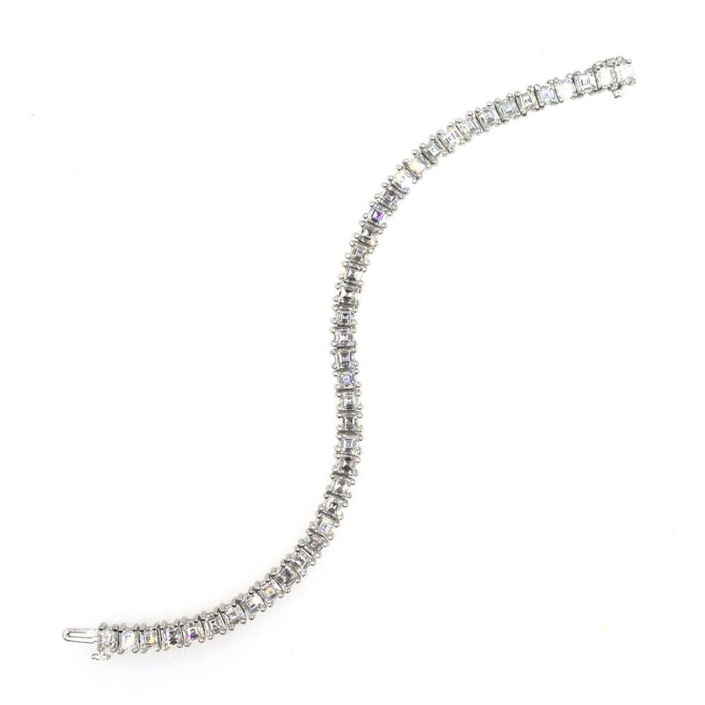 10.5 Carat Square Cut Emerald Diamond Platinum Line Bracelet In Excellent Condition In Boca Raton, FL