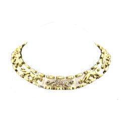 Diamond Panther Two-Tone Gold Link Choker Necklace