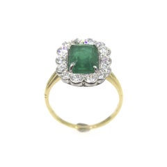 1930s Emerald Diamond Platinum 18 Karat Yellow Gold Cocktail Ring
