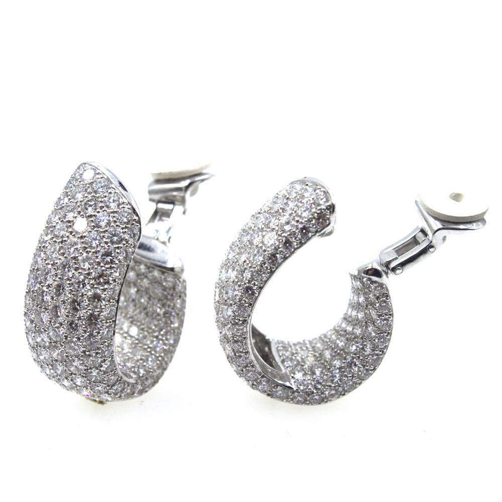 Round Cut Cartier 16 Carat Diamond In and Out Wide Hoop Clip Earrings