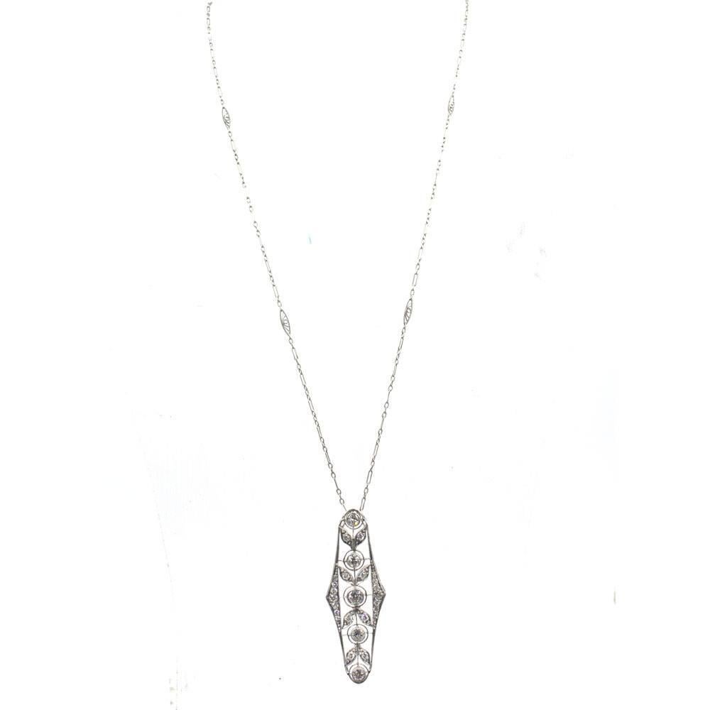 Old European Cut Art Deco Diamond Platinum Pendant Necklace