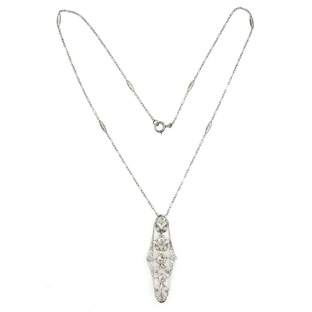 Art Deco Diamond Platinum Pendant Necklace In Good Condition In Boca Raton, FL