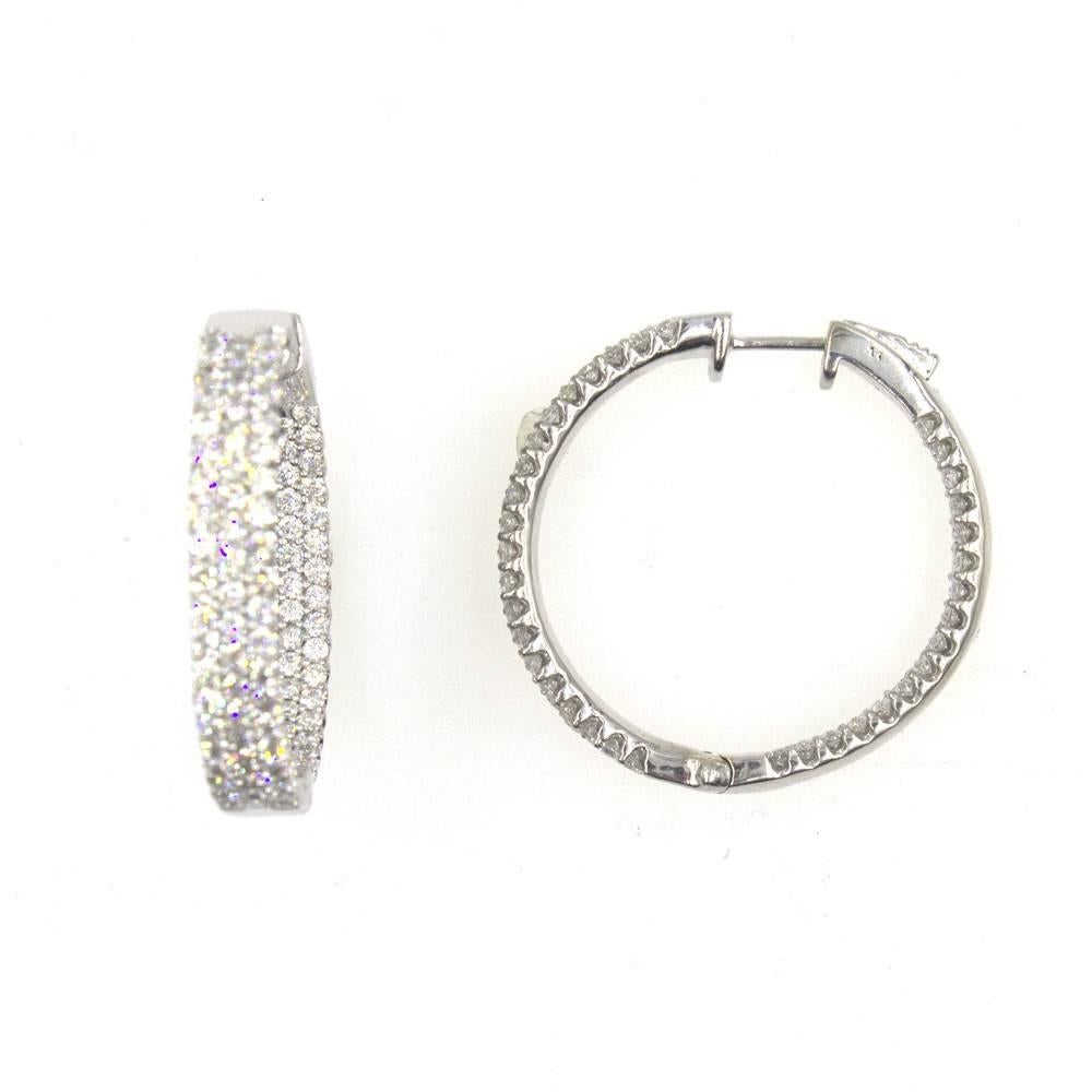 Round Cut Modern 5.50 Carat Diamond In and Out Hoop White Gold Earrings