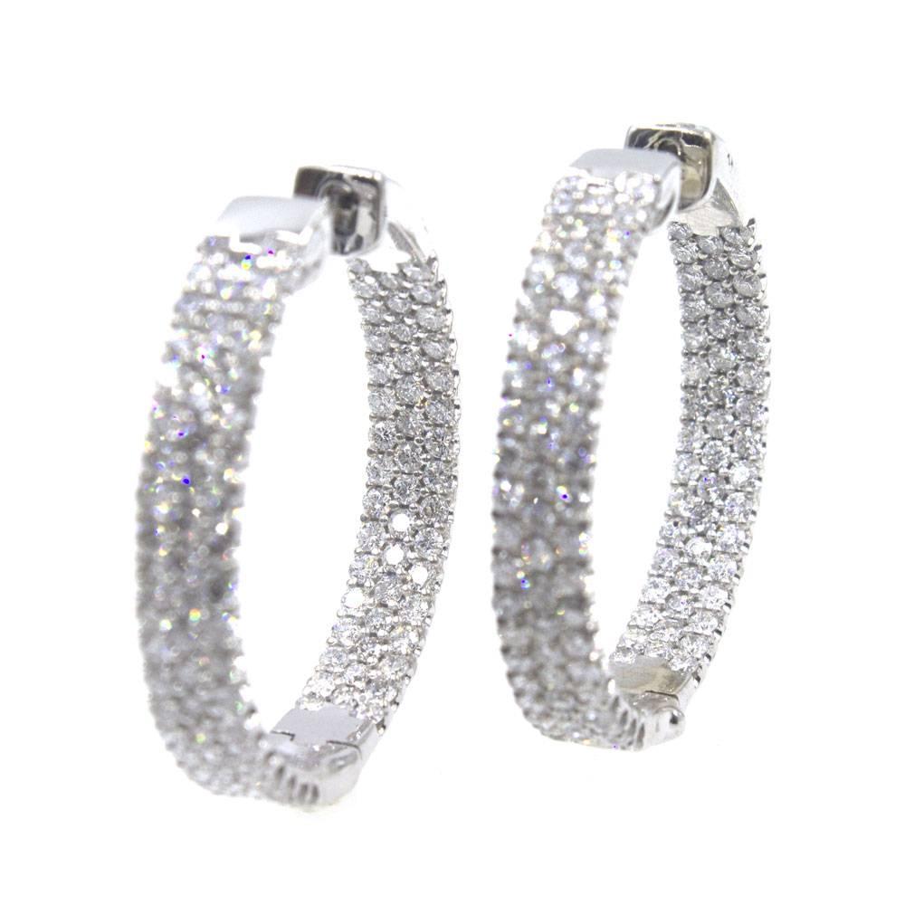 Modern 5.50 Carat Diamond In and Out Hoop White Gold Earrings In Excellent Condition In Boca Raton, FL