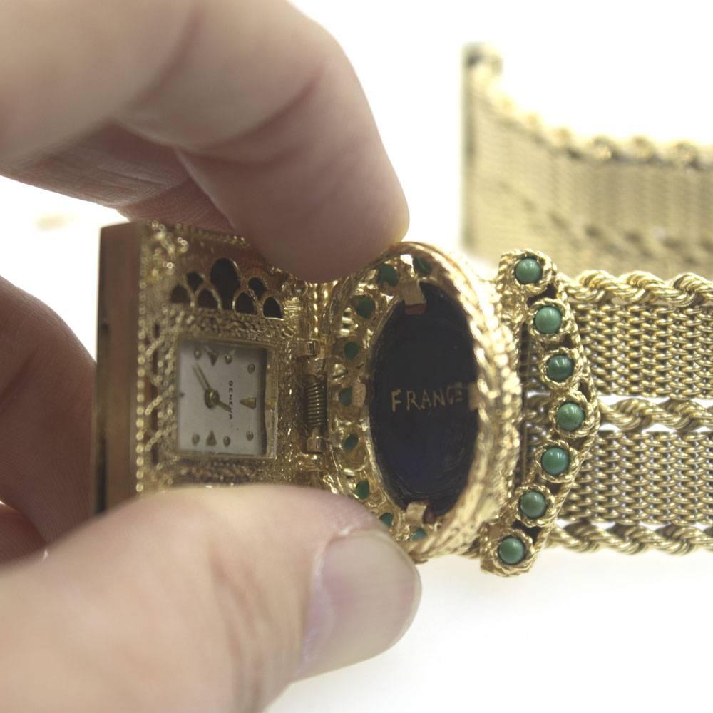 Women's 1950s Vintage Mesh Gold Bracelet Portrait Cover Watch