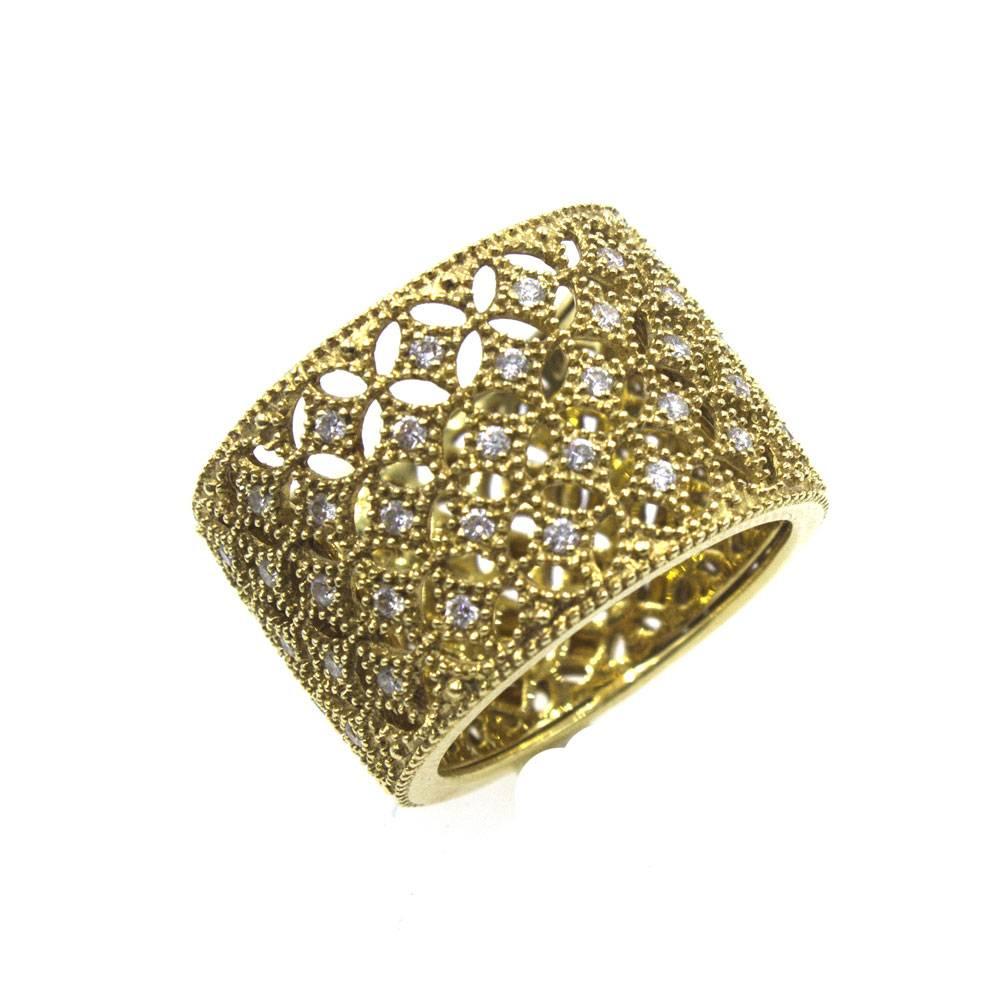 Women's Modern Diamond Lattice 18 Karat Yellow Gold Wide Band Ring