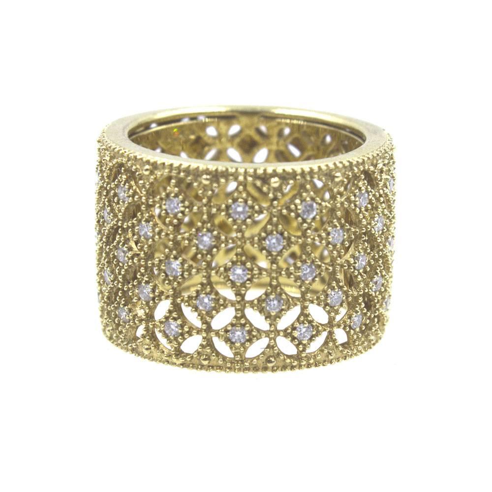 Modern Diamond Lattice 18 Karat Yellow Gold Wide Band Ring 1