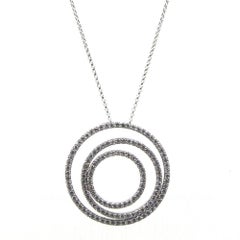Modern Triple Circle Diamond 18 Karat White Gold Pendant Necklace