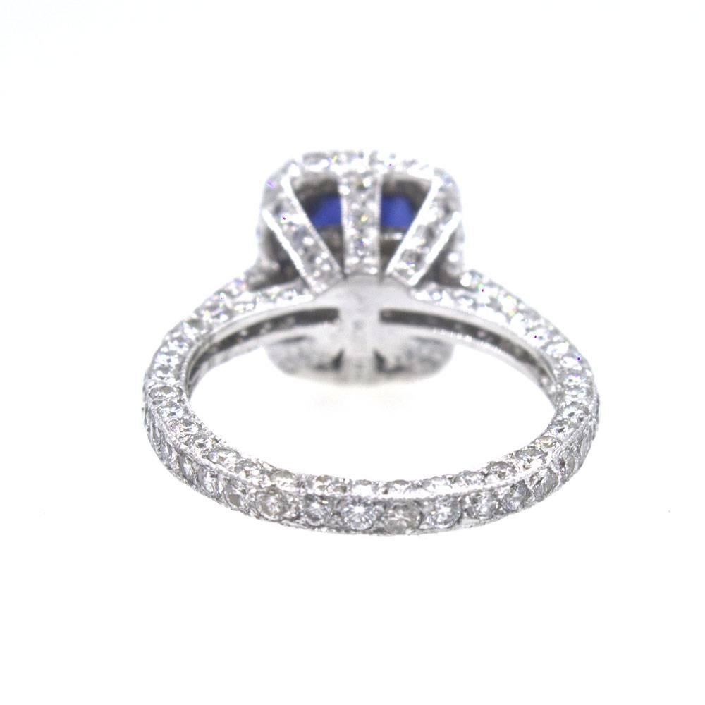 Cushion Cut Natural 3.31 Carat Sapphire Diamond Platinum Ring GIA Certificate