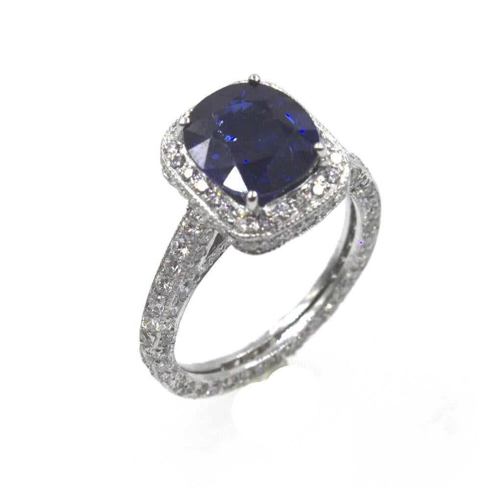 Natural 3.31 Carat Sapphire Diamond Platinum Ring GIA Certificate In Excellent Condition In Boca Raton, FL