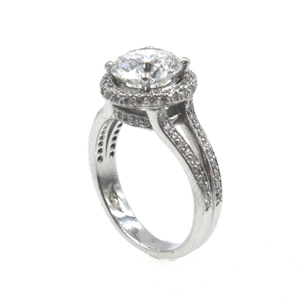 Modern 2.25 Carat Round Brilliant Diamond Halo Engagement Ring GIA Certified H/VS1`