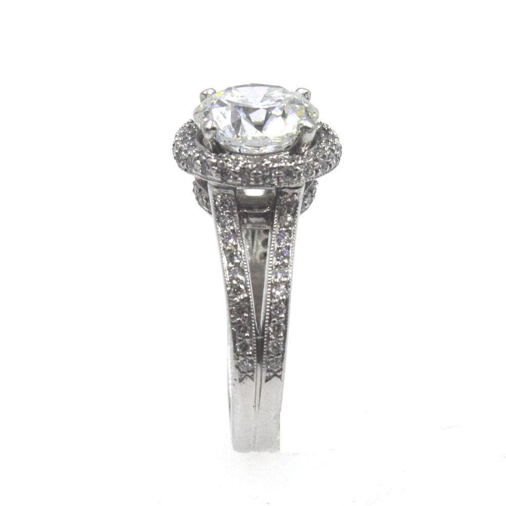 Round Cut 2.25 Carat Round Brilliant Diamond Halo Engagement Ring GIA Certified H/VS1`