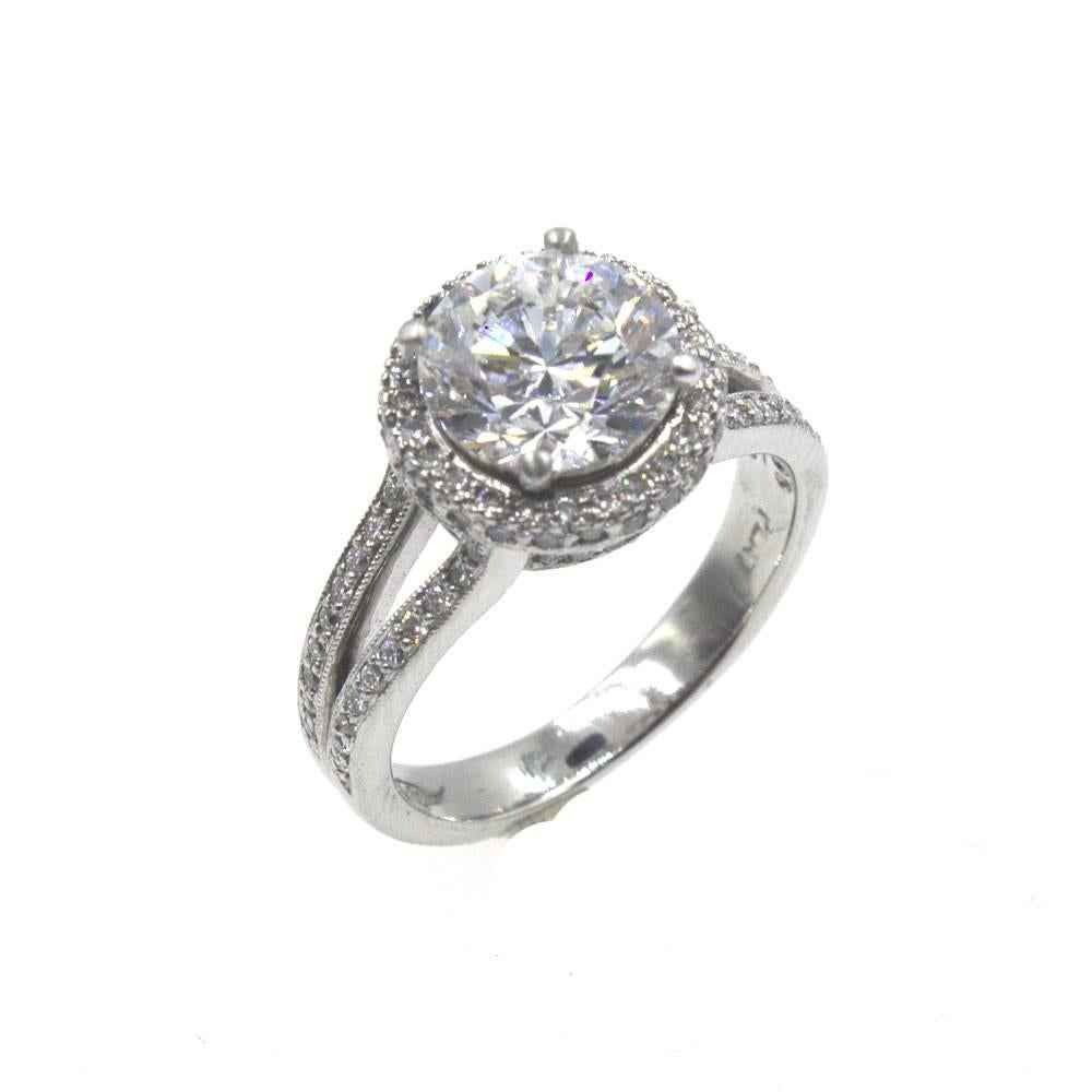 2.25 Carat Round Brilliant Diamond Halo Engagement Ring GIA Certified H/VS1` In Excellent Condition In Boca Raton, FL