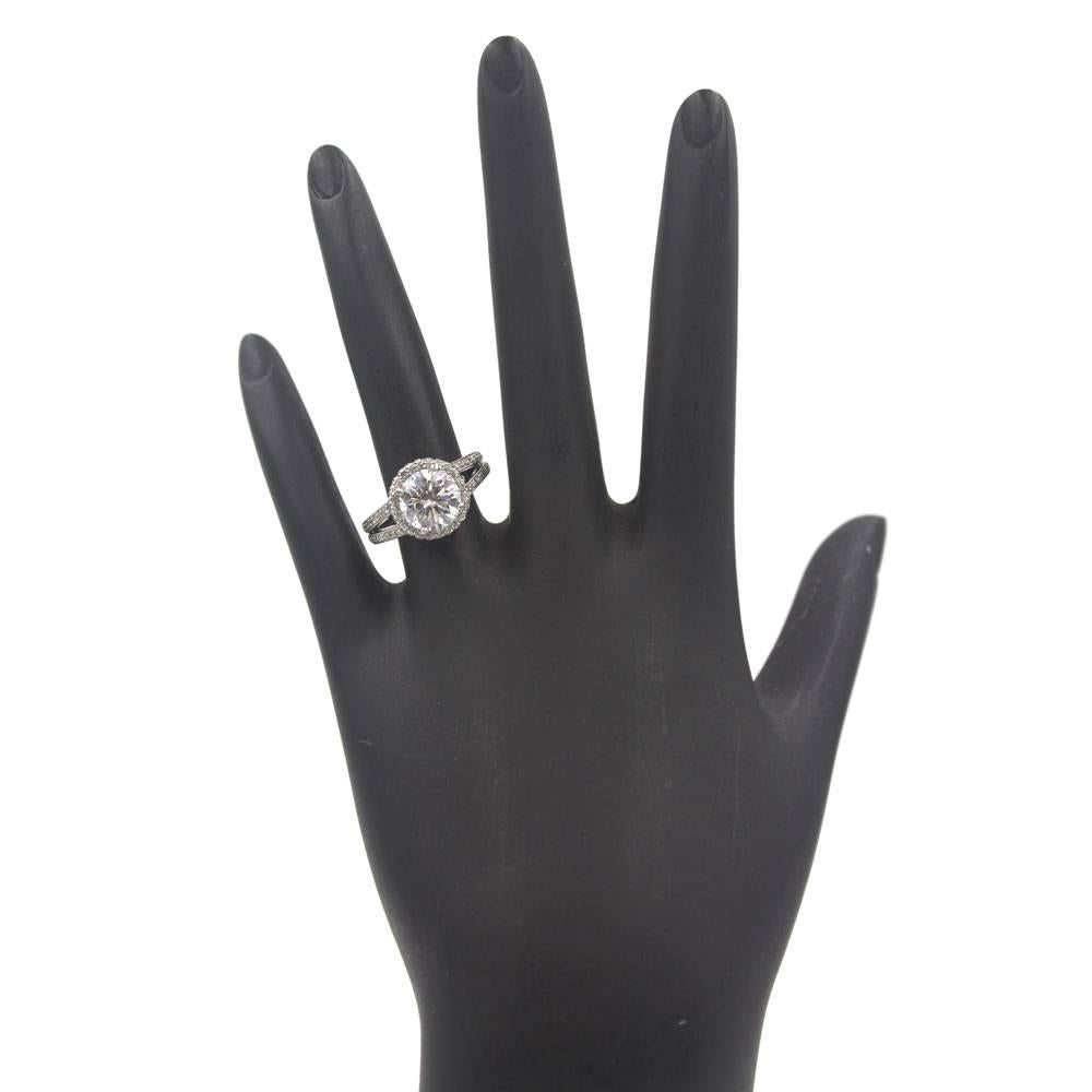 Women's 2.25 Carat Round Brilliant Diamond Halo Engagement Ring GIA Certified H/VS1`
