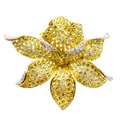 Diamond Yellow Sapphire 18 Karat Yellow Gold Floral Statement Ring